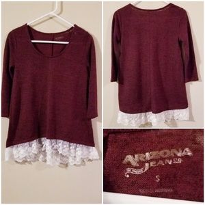 Wine red sweater w/ lace detail & 3/4 sleeves